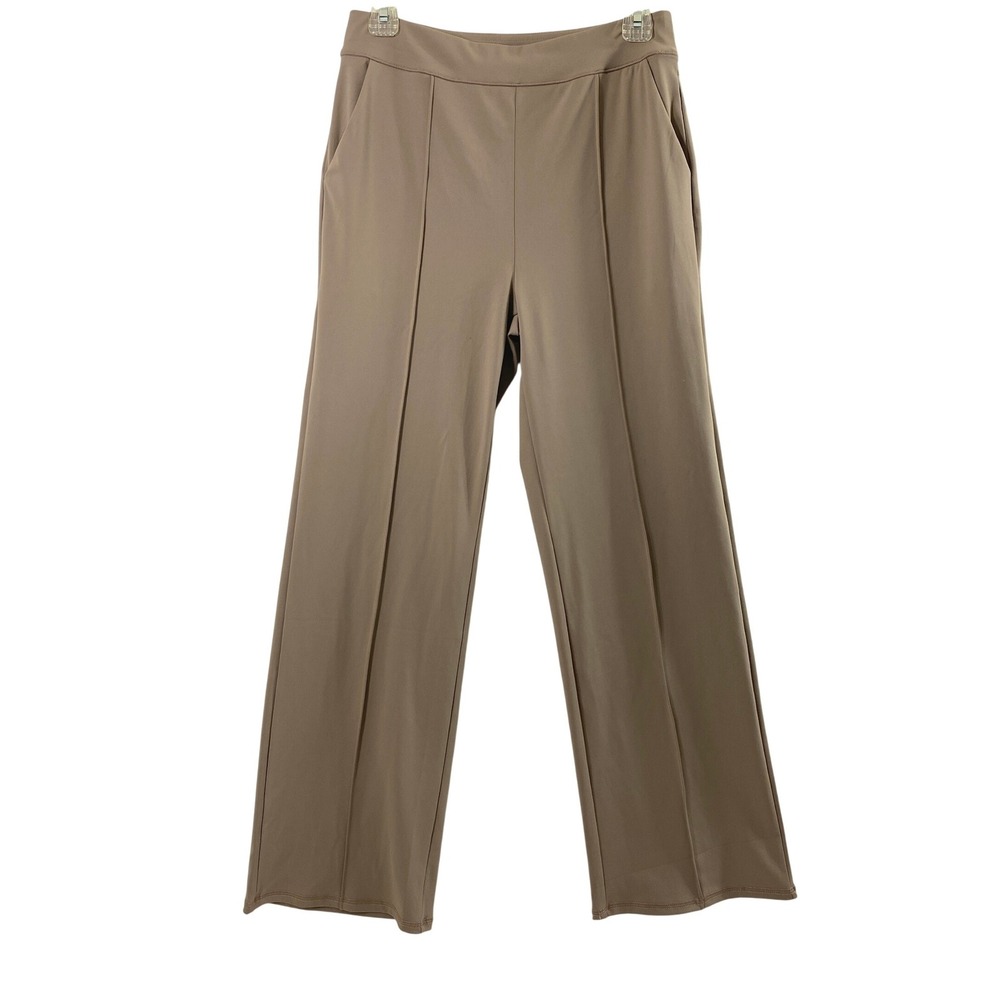 JEKAOYI Pants Womens Medium Pintuck Brown Wide Leg High Rise Trousers Stretch